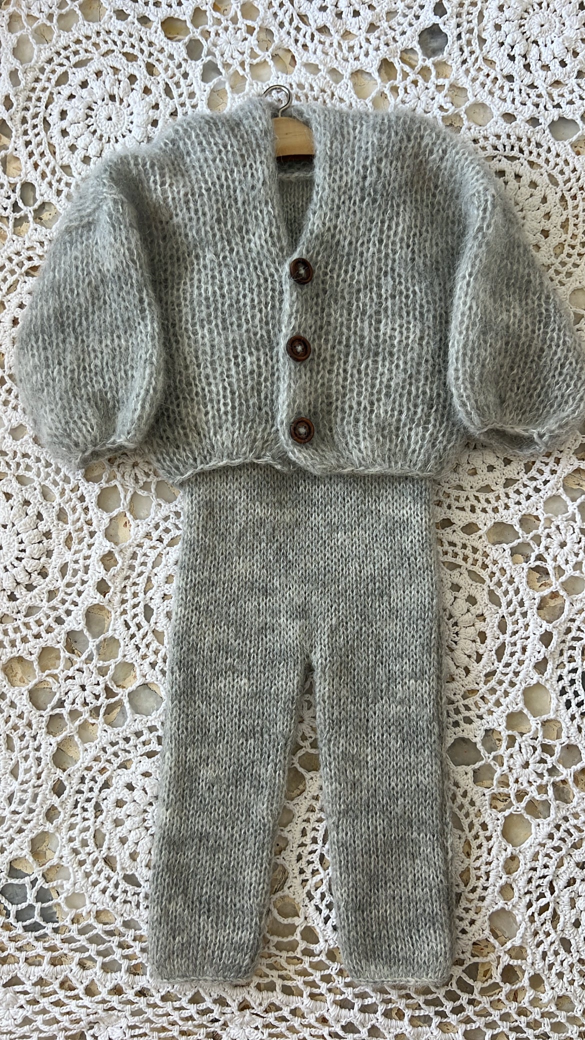 Soft Grey Cardigan and Overall